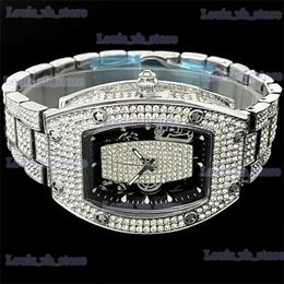 Other Watches Luxury Iced es Mens Fashion Brand MISSFOX Tonneau Waterproof Clock Hip Hop Full Diamond AAA Quartz Wristes Mans Reloj T240329