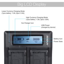 Andoer NP-F970 Dual Channel Digital Camera Battery Charger w/ LCD Display for Sony NP-F550/F750/F950/ NP-FM50/FM500H/QM71