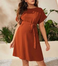 Maternity Dresses Summer casual maternity dress 2023 fashionable high waisted maternity dress butterfly sleeve womens dressL2403