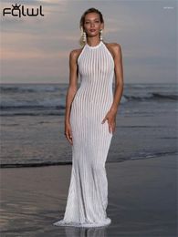 Casual Dresses Habbris Summer White Halter Bodycon Long Beach Party Clothing Women 2024 Sexy Hollow Out Black Maxi Dress Vacation