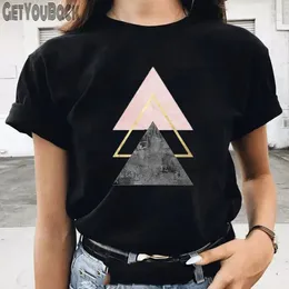 Women's T Shirts Women Funny Three Triangle Print Black T-shirt Summer Girl Harajuku 90S Tops Tee Female Cute Clothes Drop Ship