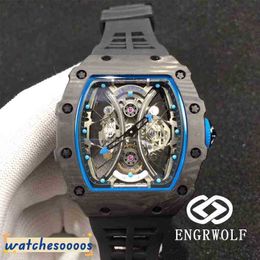 Luxury Mens Mechanicsl Watches Engrwolf Watch Rm53-01 Series 2824 Automatic Mechanical Carbon Fiber Black Tape Men Top Quality Wristwatch