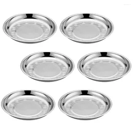 Dinnerware Sets 6 Pcs Stainless Steel Disc Dish Round Cuisine Plate Cake Pan Pasta Storage Tray Steak