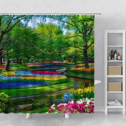 Shower Curtains Garden Curtain Park Landscape Woods Green Plants Flower 3D Printing Bathroom Polyester Decor Toilet Accessories