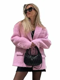 autumn Winter Lg Sleeve Plush women's Suit Coat Female Vintage Lapel Pockets Jacket Office Lady 2024 Commuter high streetwear Z77K#