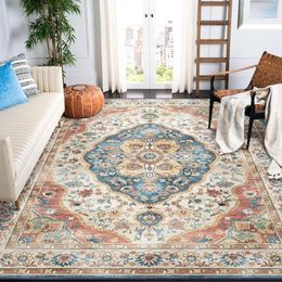 Carpets Washable Rug Ultra Soft Area 6x9 Non Slip Rugs Foldable Stain Resistant Carpet For Living Room Bedroom Beige/Blue 6'x9'