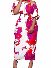 somo Plus Size Summer Women Dr New Hot Sale Fi Stitching Print One Shoulder Waist Slim Red Dr Wholesale Dropship W5Bd#