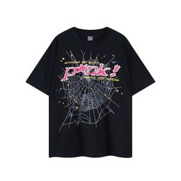 Men's and Woen's T-shirt singer YoungThug spider web print loose casual niche trendy couple pure cotton street trendy T-shirt
