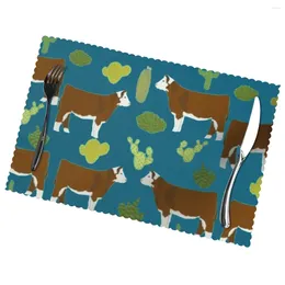 Table Mats Hereford Cow Fabric Cattle Non-Slip Insulation Place For Kitchen Dining Washable Placemats Cup Mat Set Of 6