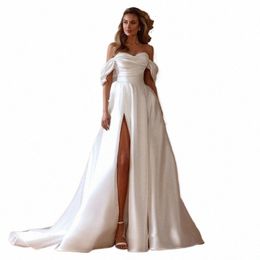 lorie Sweet Wedding Dres A Line Soft Satin Off The Shoulder Bridal Gowns Side Split Floor Length Wedding Party Gowns 2024 D0rj#