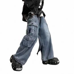 baggy Men Jeans Straight Cargo Pants Spring Autumn Fi Vintage Blue Denim Trousers Casual Oversized Bottoms Male Y2K Clothes G1VK#