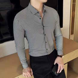 Men's Casual Shirts Style Long Sleeved Shirt High End Elastic Draping Stripe Slim Fit