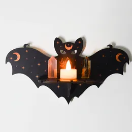 Candle Holders Black Bats Bohemian Style Wooden Crystal Shelf Home Decoration Holder Wall Bracket Decor