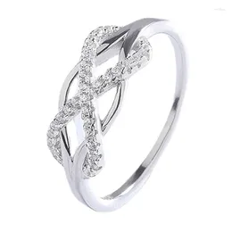Cluster Rings 2024 9925 Sterling Silver Wedding Ring Women's Endless Love CZ Hollow 8-shaped