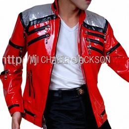 hot Punk Red Zipper Michael Jacks MJ Beat It Casual Tailor Made America Fi Style Jacket Outwear Imitati 59Ub#