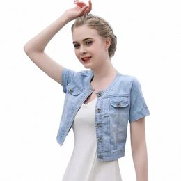 lucyever Korena Y2K Cropped Jacket Women Casual Short Sleeve Denim Jackets Female Summer Thin Single-Breasted Jeans Outerwear Q5k0#