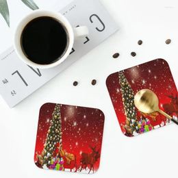 Table Mats Red Cristmas Coasters Kitchen Placemats Waterproof Insulation Cup Coffee For Decor Home Tableware Pads Set Of 4