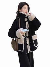 2023 Autumn Winter Women Warm Faux Fur Fleece Coat Jacket Ladies Lamb Wool Thickened Lapel Female Chic Outwear Corduroy Tops L9R2#