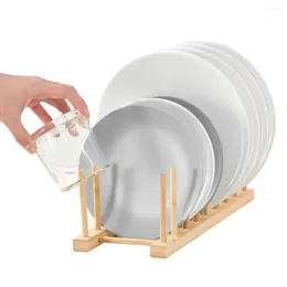 Kitchen Storage Bamboo Dish Drying Rack 4/6/8 Grids Stable Cabinet Pot Lid Plate Cup Organizer Cutting Board Holder Drainage Stand