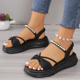 Sandals Women Dressy Platform Non Slip Summer Thick Bottom Open Toed Pearl Decorative Shoes On Woman Flats