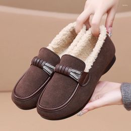 Casual Shoes Winter Warm Short Plush Solid Colour 2024 Women's Non-slip Light Round Head Flat With For Ladies Zapatos Para Mujeres