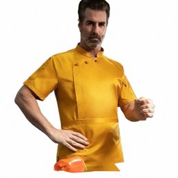 chef Clothes Uniform Restaurant Kitchen Cooking Coat Short Sleeve Waiter Work Jackets Profial Uniform Overalls Outfit S045#