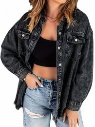 2023 Autumn and Winter Women's Lg Sleeve Black Denim Jacket Fi Loose Raw Edge Jeans Coat Casual Ladies Clothing XS-L x13S#