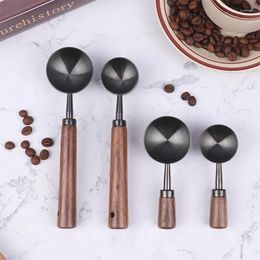 Coffee Scoops Household Walnut Handle Spoon Long/Short Powder Measuring Stainless Steel Teaspoon Baking Tools