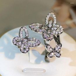 Cluster Rings 925 Silver In Fashion Design Jewellery Exquisite White Zircon Dazzling Three Butterfly For Women Female Prom Party Gift
