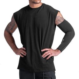 Mens Cotton Sleeveless Shirts Loose Vest Gym Bodybuilding Fitness Tank Top Workout Breathable O-Neck Casual Oversize Undershirt 240315