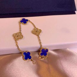 Brand Fashion Van Four Leaf Grass Five Flower Bracelet Womens Blue Jade Medal V Gold Thickened Plating 18K Rose Diamond