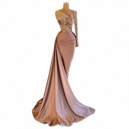 luxury Women's Evening Dres One Shoulder Beaded 3D Lace Prom Gowns Fi New Celebrity Formal Beach Party Vestidos De Noche r6eY#