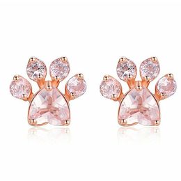 Stud Trendy Cute Cat Paw Earrings For Women Fashiong Rose Gold Earring Pink Claw Print Bear And Dog Drop Delivery Jewelry Dh7Hb