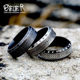 Beier Japanese and Korean Simple Fashion Stainless Steel Ring Nordic Viking Letter Celtic Knot Titanium Ring