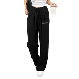 Women's Pants For Work Casual Wide Leg Spring And Autumn Drawstring Sweatpants High Waist Straight Solid Trousers