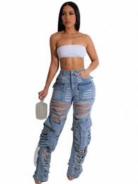 cm.yaya Women Streetwear Ripped Out Tassel Hollow Out Cargo Straight Denim Pants 2023 INS Fi Wide Leg Jeans Trousers m9xE#
