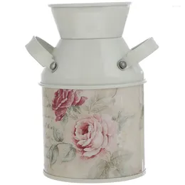 Vases Vase Decorative Flower Holder Iron Bucket Container Dried Flowers Retro Pot Metal Vintage Planter For Home Office