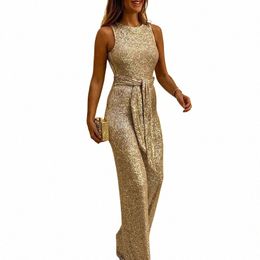 jumpsuit Women Round Neck Sleevel Persality Sequin Sier Dot Women's Clothing Fi Backl Full-length Sexy Jump Suit w7Oc#