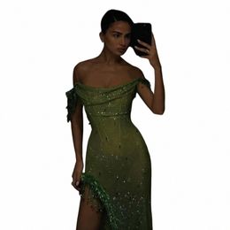 shar Said Luxury Crystal Dubai Sage Green Evening Dres Orange Arabic High Slit Prom Dr for Women Wedding Party SS382 12bO#