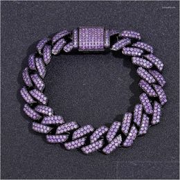 Chain Link Bracelets Iced Out Chains For Men Women 15Mm Black Purple Cuban Cz Stone Bracelet Hip Hop Jewellery Drop Delivery Dh2Hm281p