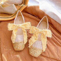 Casual Shoes Spring Luxury Glitter Sweet Bow Women Ballet Flats Square Toe Slip On Loafers Comfort Moccasins Mary Janes Flat Woman