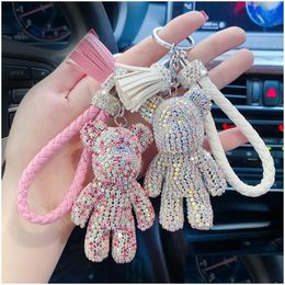 Key Rings Luxury Animal Keychains 3D Bear Bldog French Dog Tassel Fl Crystal Rhinestone Car Chains Holder Sier Metal Keyrings Gifts St Dhkza