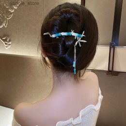 Hair Clips VANIKA New Fashion Bamboo Tassel Hairpin Elegant Womens Girls Hair Fork Alloy Tassel Ponytail Clip Headdress Hair Accessories Y240329