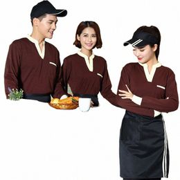 fast Food Restaurant DIY Logo Work tshirt Milk Tea Shop Waiter Uniform Catering Hotel Waitr Work Wear Customise Logo Uniforms k5qK#