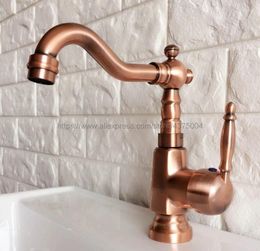 Bathroom Sink Faucets Antique Red Copper Concise Faucet Finish Basin Single Handle Water Taps Nnf397