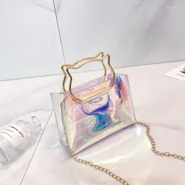 Shoulder Bags Transparent Summer Fashion Women Bag 2024 Trend Colorful Laser Mini Jelly Chain Tote Cute Handbag Waterproof Beach Child Party