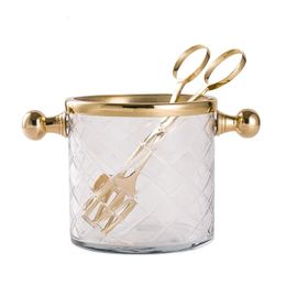 Handmade Brass glass ice bucket with clip dining table cooler wine rack champagne can 240315