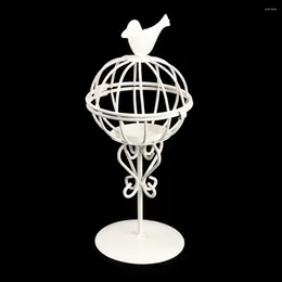 Candle Holders Hollow Out Unique Bird Cage White Iron Art Holder Creative Desktop Candlestick Ornament Home Room Decoration