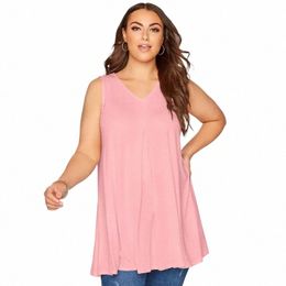 plus Size V-neck Summer Elegant Vest Top Women Casual Sleevel Swing Tunic Tank Top Pleated Detail Large Size Flare Blouse 6XL N9zq#