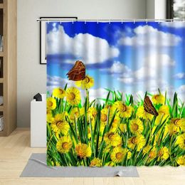 Shower Curtains Summer Flowers Sunflower Curtain Dandelion Decor Colorful Tulips Rose Floral Bathroom Decoration Sets With Hook